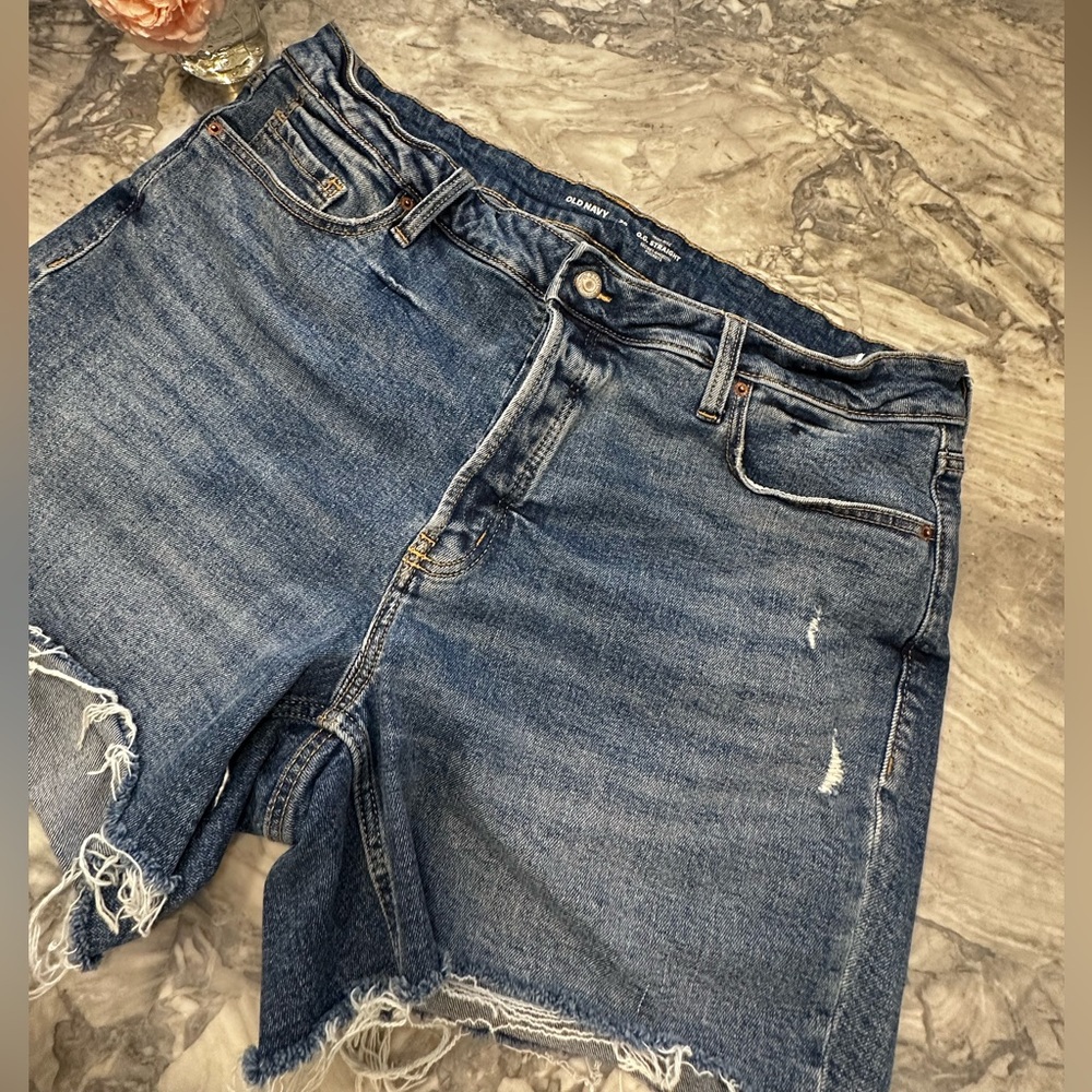 Old Navy O. G. Women's Dark Blue Distressed Button Fly Jean Shorts
